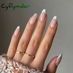 Cyflymder 24Pcs/Set Fake Nails With Glue Full Cover Nail Tips Press On Med Nails DIY Manicure Oval Head False Nails