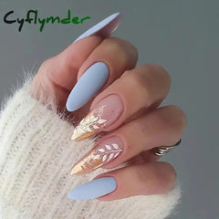 Cyflymder 24Pcs/Set Fake Nails With Glue Full Cover Nail Tips Press On Med Nails DIY Manicure Oval Head False Nails