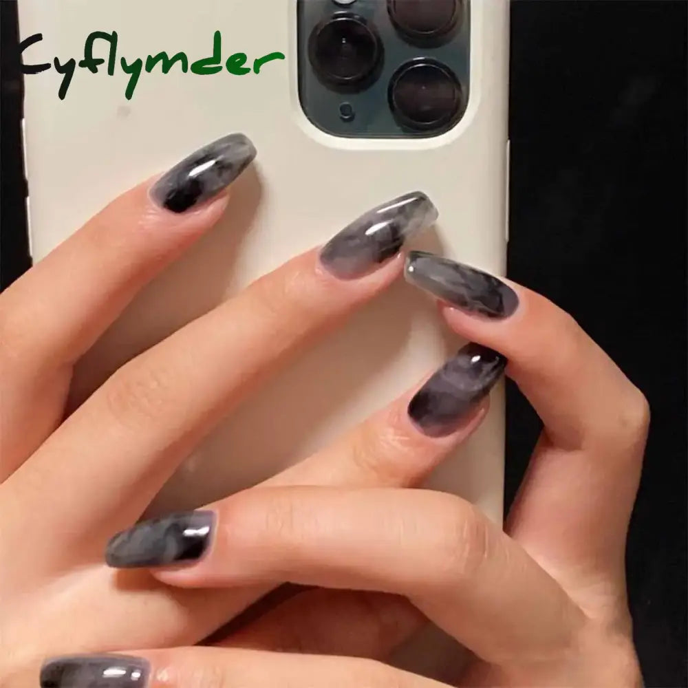 Cyflymder 24Pcs/Set Fake Nails With Glue Full Cover Nail Tips Press On Med Nails DIY Manicure Oval Head False Nails