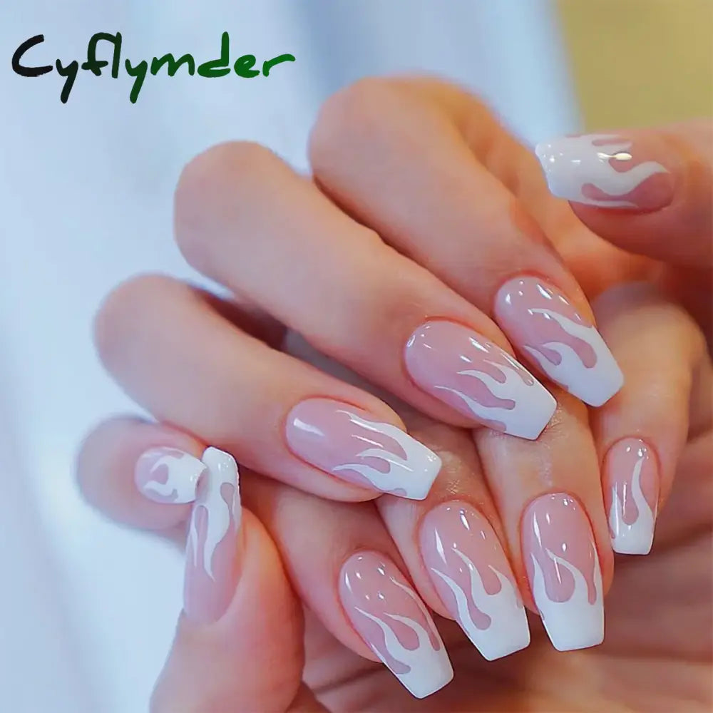 Cyflymder 24Pcs/Set Fake Nails With Glue Full Cover Nail Tips Press On Med Nails DIY Manicure Oval Head False Nails