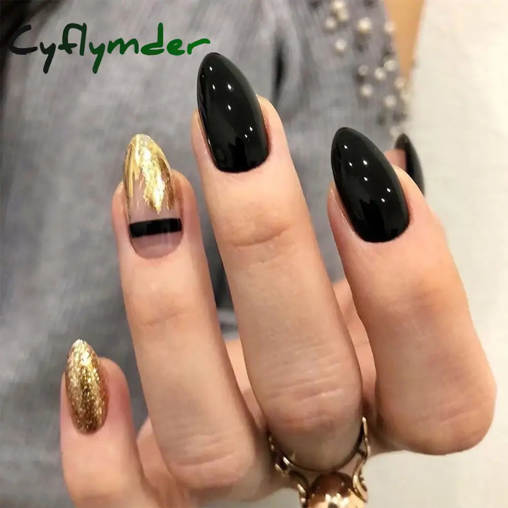 Cyflymder 24Pcs/Set Fake Nails With Glue Full Cover Nail Tips Press On Med Nails DIY Manicure Oval Head False Nails
