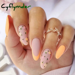 Cyflymder 24Pcs/Set False Nails Long Round Coffin Cute Kawaii Stick On Art Nail Ballerina Press Set