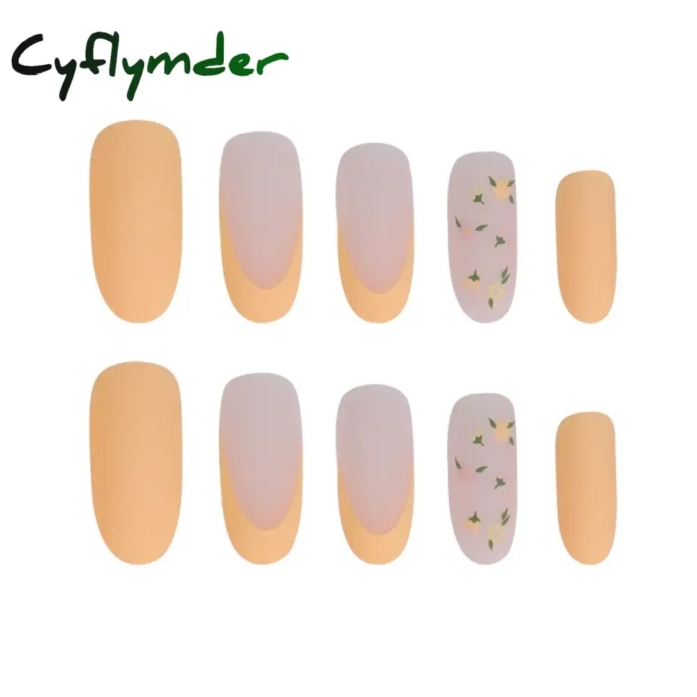 Cyflymder 24Pcs/Set False Nails Long Round Coffin Cute Kawaii Stick On Art Nail Ballerina Press Set