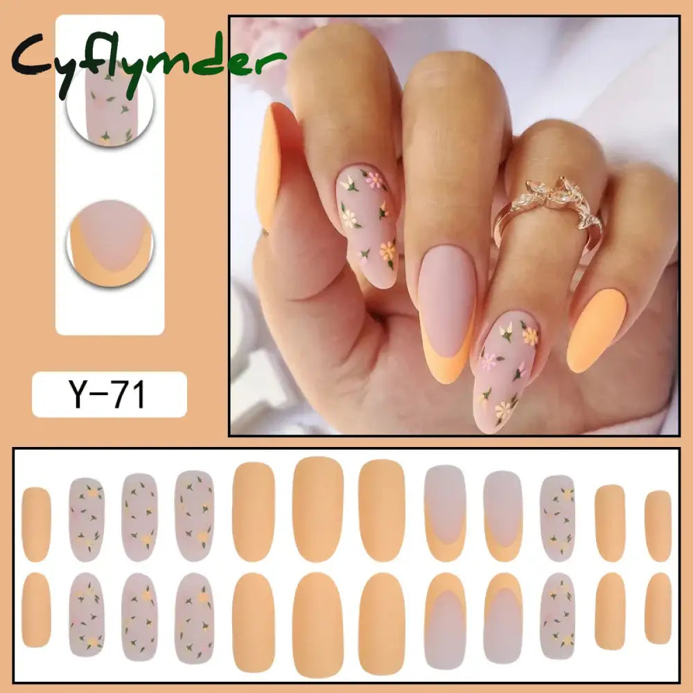 Cyflymder 24Pcs/Set False Nails Long Round Coffin Cute Kawaii Stick On Art Nail Ballerina Press Set