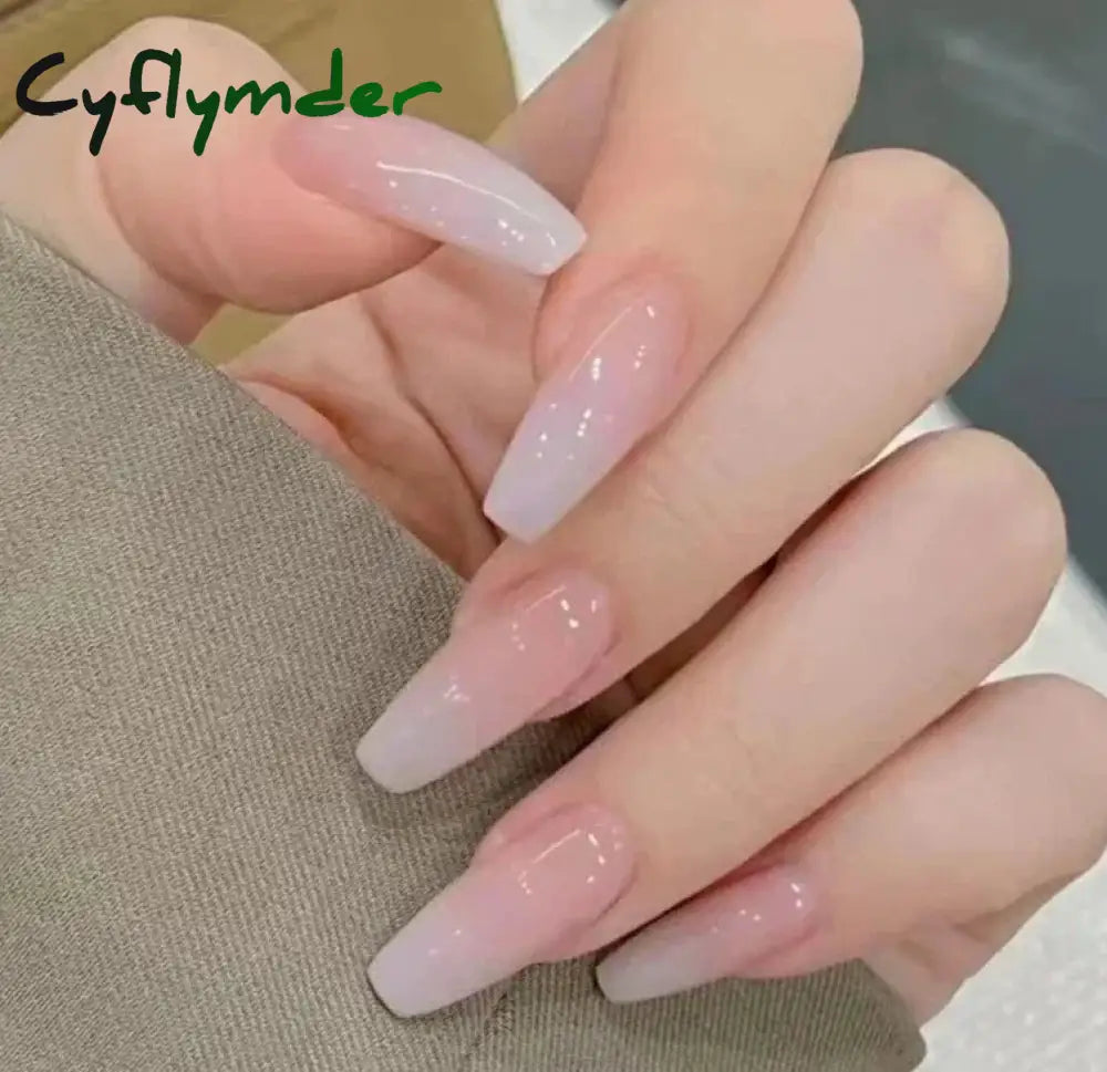 24Pcs/Set Long Ballet Fake Nails Art Nude Pink Gradient False Nails Full Coverage Waterproof Artificial Press on Nail with Tools