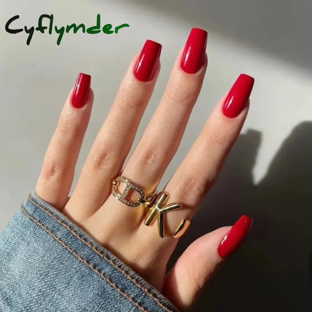 Cyflymder 24Pcs/Set Wearing Removable False Nails Patch Solid Color Simple Medium Long Ballet Press