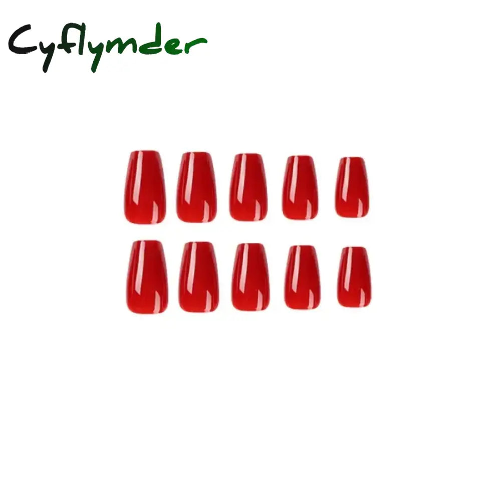 Cyflymder 24Pcs/Set Wearing Removable False Nails Patch Solid Color Simple Medium Long Ballet Press