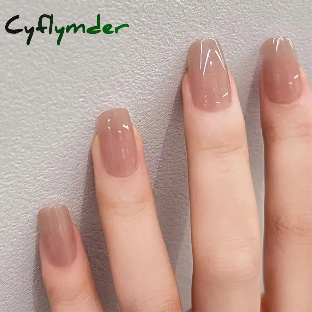 Cyflymder 24Pcs Short Square False Nails With Jelly Adhesive Glitter Gradient Design Detachable