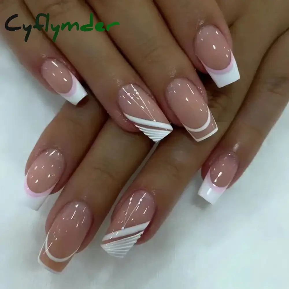 Cyflymder 24Pcs Simple Black Fake Nail Short Square Head False Nails With Glitter Star Designs