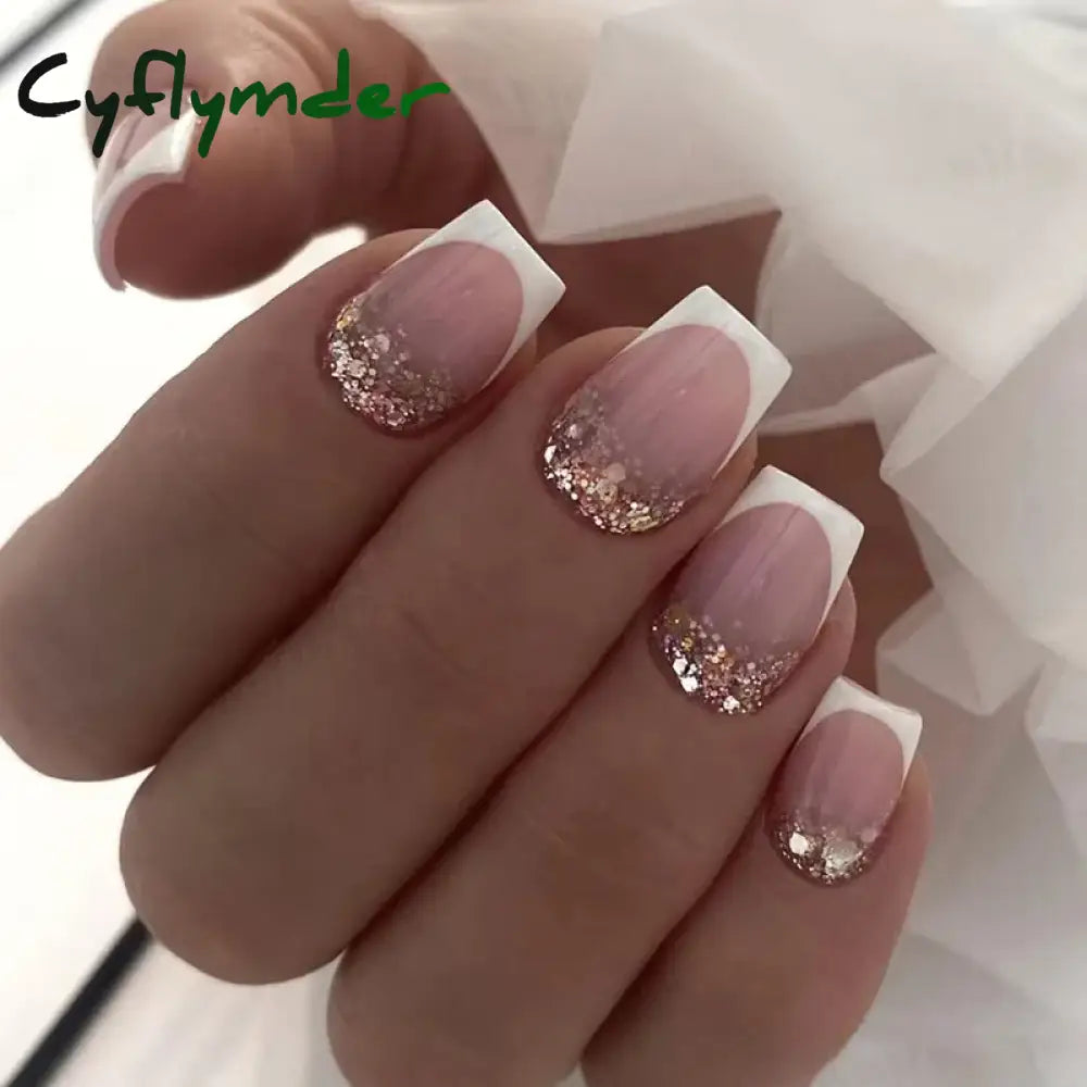Cyflymder 24Pcs Simple False Nails Green French Long Ballerina Coffin Full Cover Nail Tips