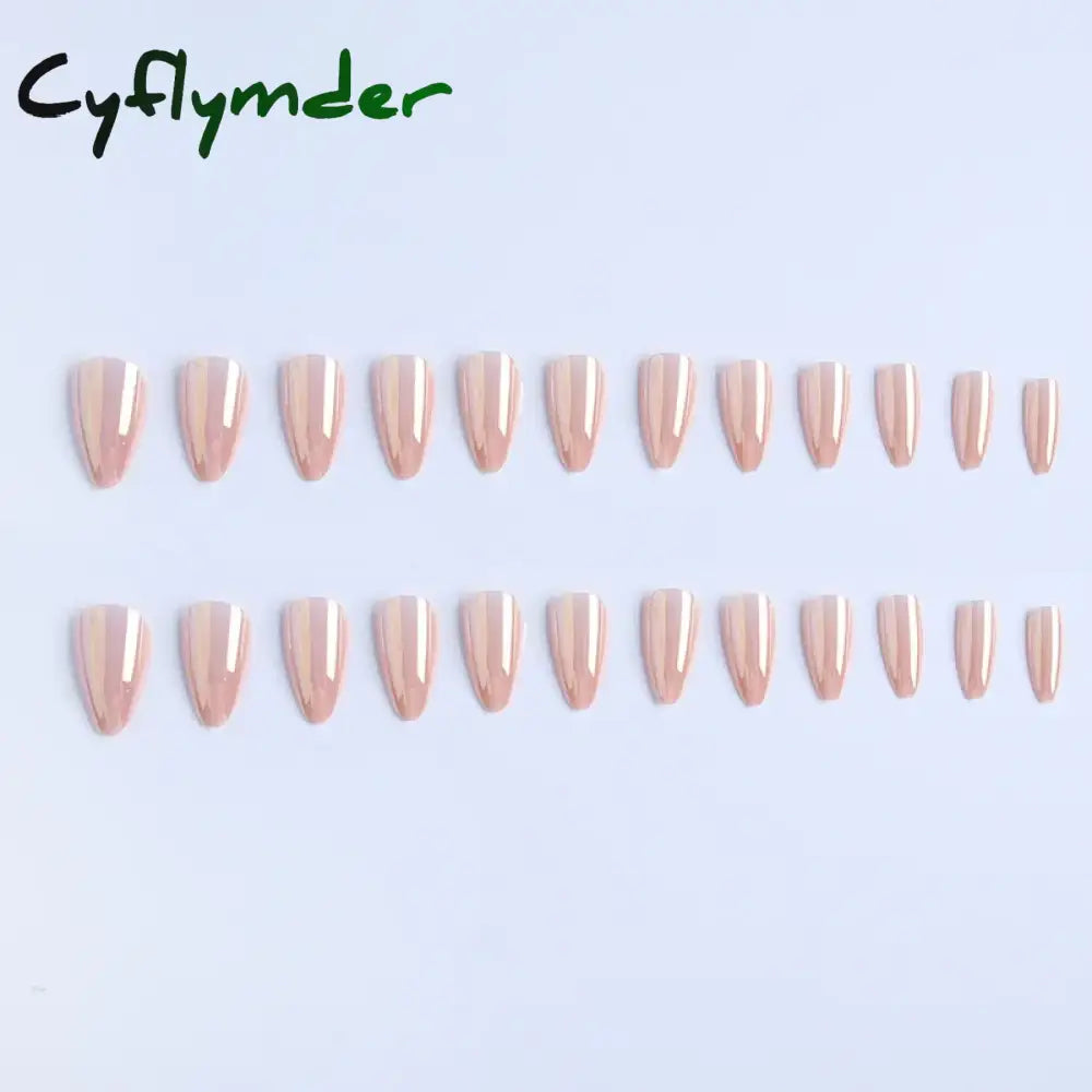 Cyflymder 24Pcs Stiletto Aurora Fake Nails Set Press On Short Almond Wearable False With Glitter