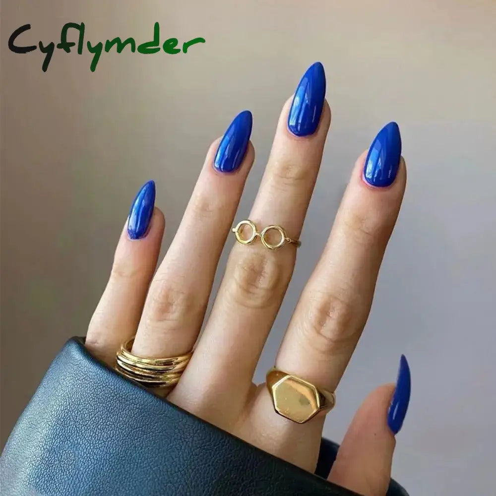 Cyflymder 24Pcs Stiletto French False Nails Detachable Artificial Solid Color Fake Press On Full