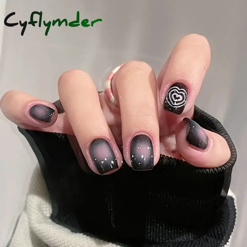 Cyflymder 24Pcs Sweet Cool Y2K Style Ballet False Nails With Glue Acrylic Press On Coffin Almond