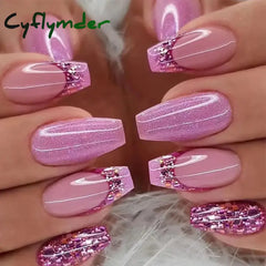 Cyflymder 24Pcs Tip Fake Nails Kit Long Almond Press On With Jelly Glue Colorful Flower Leaf False