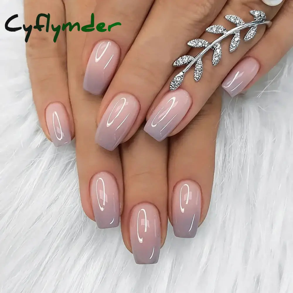 Cyflymder 24Pcs Wearable French Fake Nails with Glue Simple Square Head False Nails White Edge Design Short Full Cover