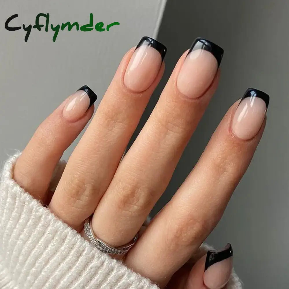 Cyflymder 24Pcs White Pearl Press On Nails Without Glue French False Tip Long Oval Ballet Fake Tips