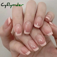 Cyflymder 24Pcs White Pearl Press On Nails Without Glue French False Tip Long Oval Ballet Fake Tips