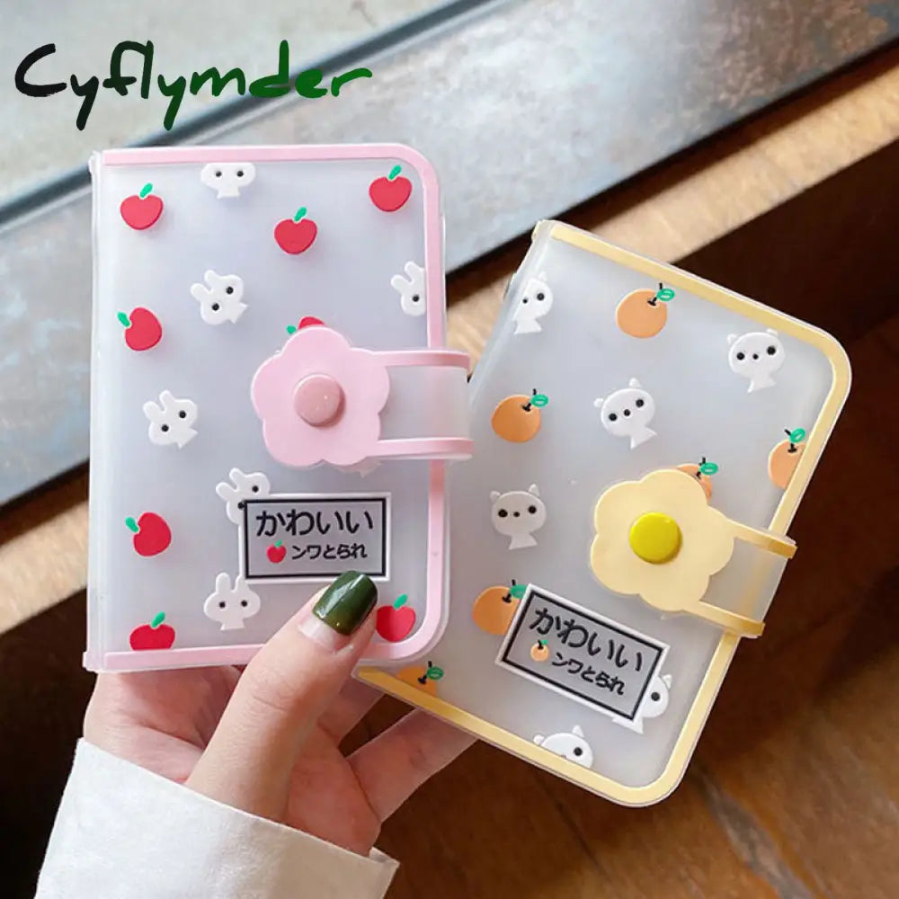 Cyflymder 26 Card Slots Holder With Button Photocard Id Photo Album Cute Cartoon Fruit Animal Print