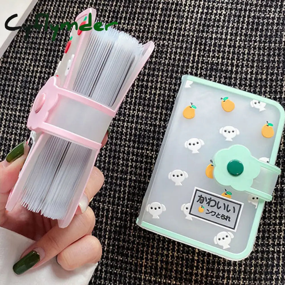 26 Card Slots Card Holder With Button Photocard ID Holder Photo Album Cute Cartoon Fruit Animal Print Name Card ID Holder Book