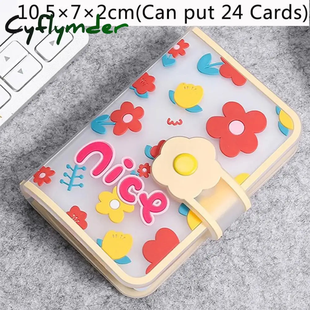 Cyflymder 26 Card Slots Holder With Button Photocard Id Photo Album Cute Cartoon Fruit Animal Print