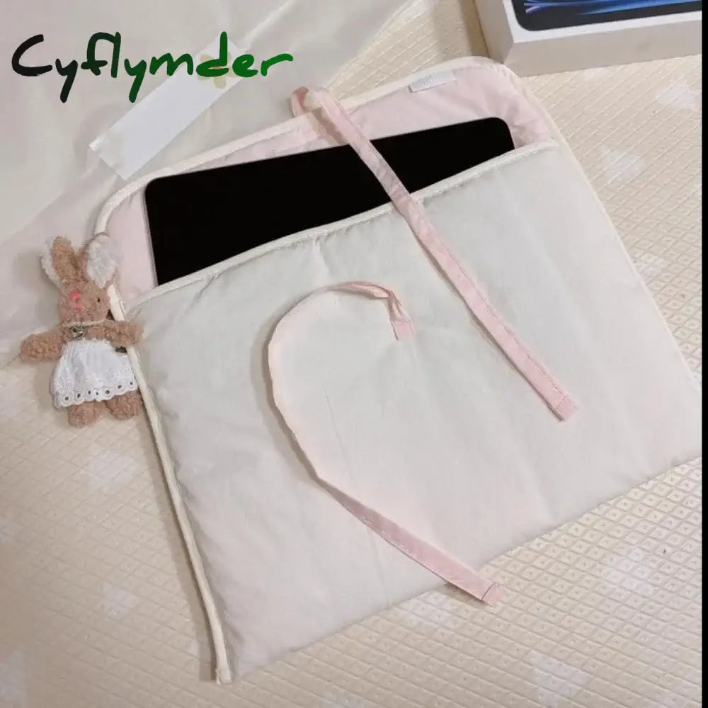 Cyflymder 2Pc Ballet Style Tablet Protective Case Laptop Tablet Storage Bag for 11 13 Inch Solid Color Tablet Pink Bow