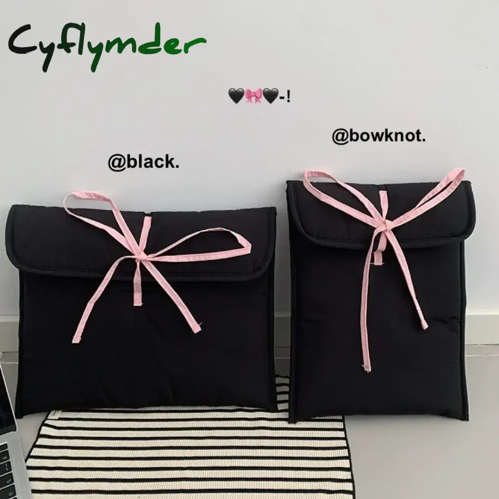 Cyflymder 2Pc Ballet Style Tablet Protective Case Laptop Tablet Storage Bag for 11 13 Inch Solid Color Tablet Pink Bow