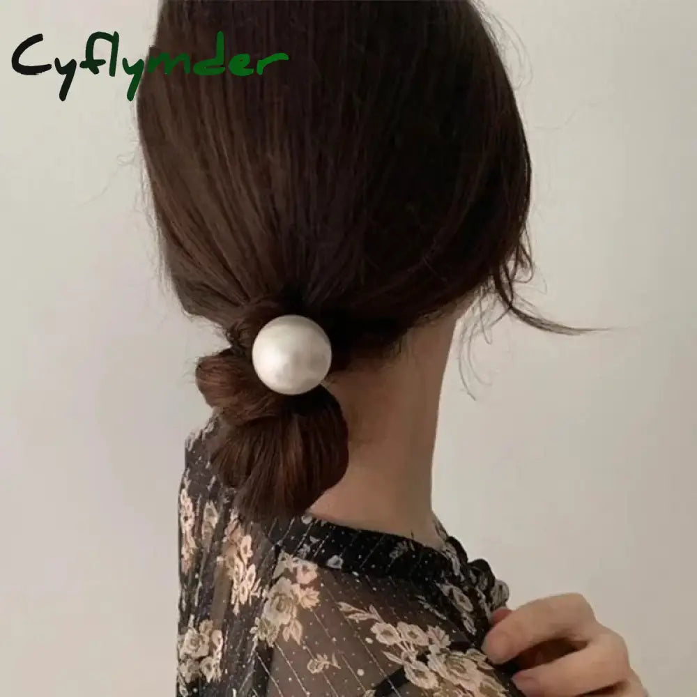 Cyflymder 2Pc Korean Cute Pearl Elastic Hair Bands Rubberband For Women Girls Ties Rings Rope