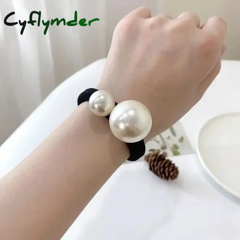 Cyflymder 2Pc Korean Cute Pearl Elastic Hair Bands Rubberband For Women Girls Ties Rings Rope