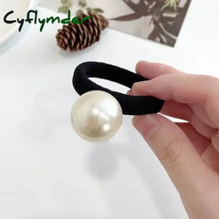 Cyflymder 2Pc Korean Cute Pearl Elastic Hair Bands Rubberband For Women Girls Ties Rings Rope