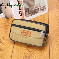 Cyflymder 2pcs/Pack Black Men’s Canvas Mobile Phone Bag Large Capacity Three-layer Zipper Waterproof Handbag Wear belt