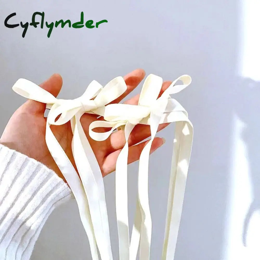 Cyflymder 2Pcs/Set Braided Bows Hair Clips Ribbons Double Ponytails Cute Headwear Fashionable