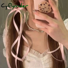 Cyflymder 2Pcs/Set Braided Bows Hair Clips Ribbons Double Ponytails Cute Headwear Fashionable