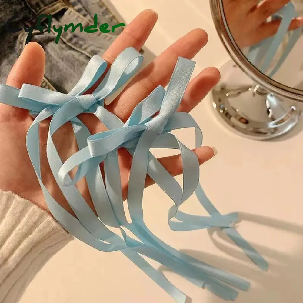 Cyflymder 2Pcs/Set Braided Bows Hair Clips Ribbons Double Ponytails Cute Headwear Fashionable
