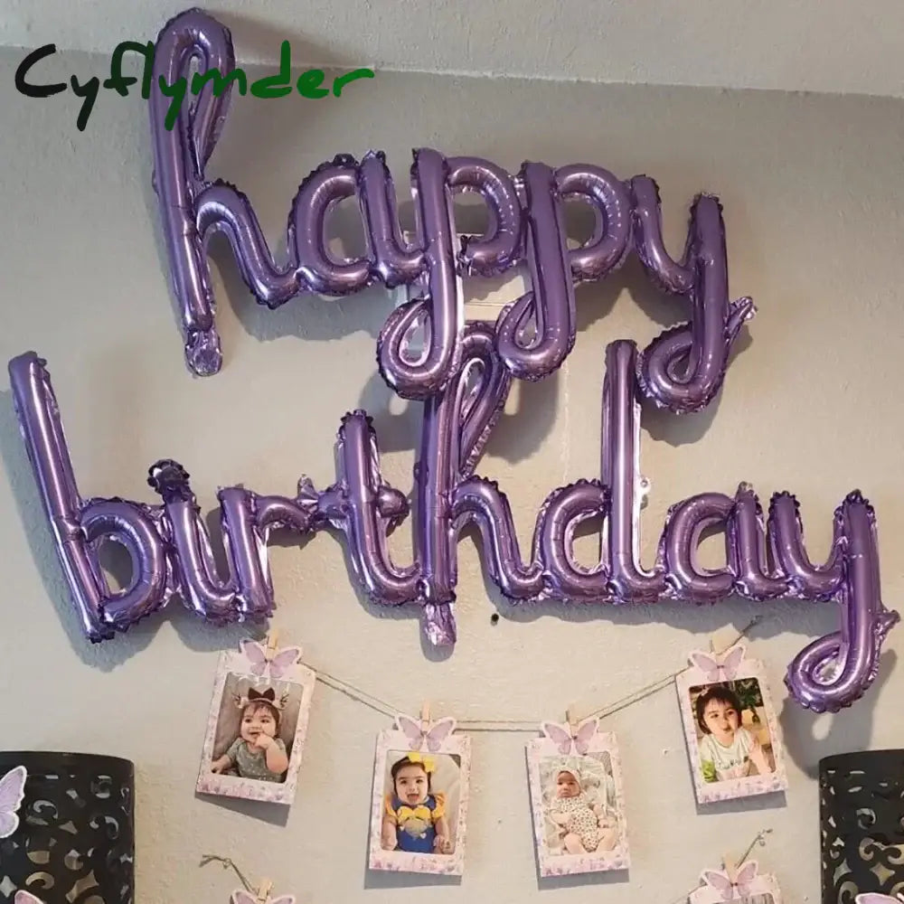 Cyflymder 2pcs/set Happy Birthday Balloons Pink Purple Aluminium Foil Balloon Birthday Party Decoration Suppries Home