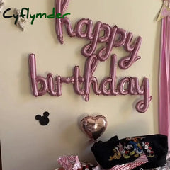 Cyflymder 2pcs/set Happy Birthday Balloons Pink Purple Aluminium Foil Balloon Birthday Party Decoration Suppries Home