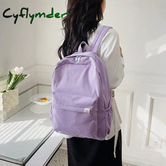 Cyflymder 2Pcs/Set Women’s Backpack Solid Color Female Multi-Pocket Rucksack Casual Knapsack