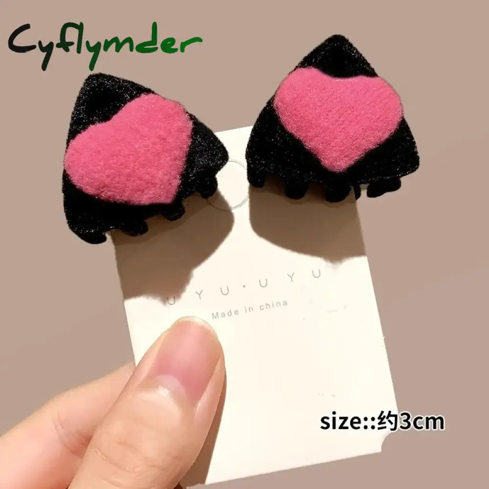 Cyflymder 2pcs Velvet Heart Hair Side Clips Claw Hairpin Sweet Bangs Barrettes Women Girls Hair Styling Headwear Hair