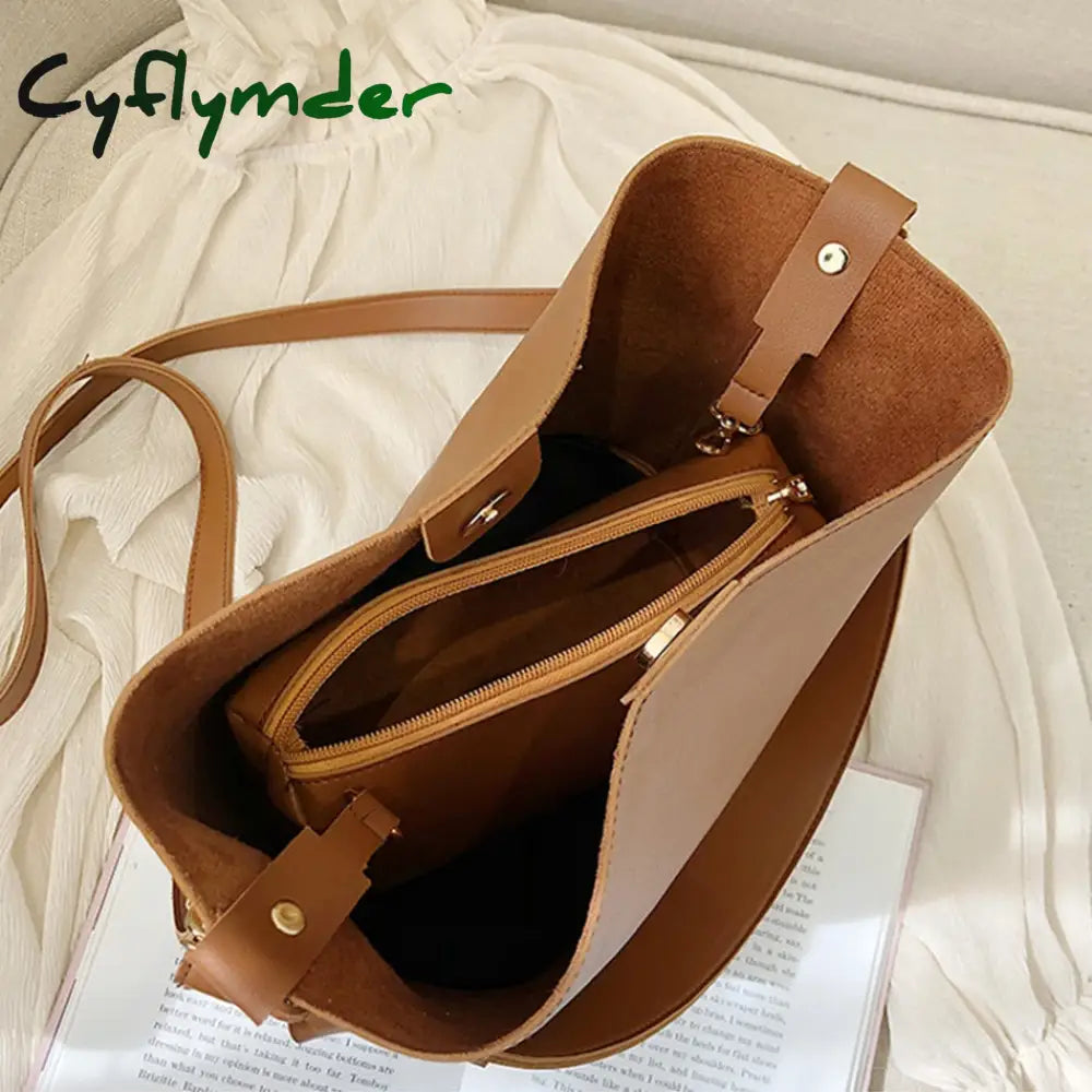 Cyflymder 2Piece/Set Pu Leather Women’s Handbags Fashion Designer Good Casual Ladies Tote Female