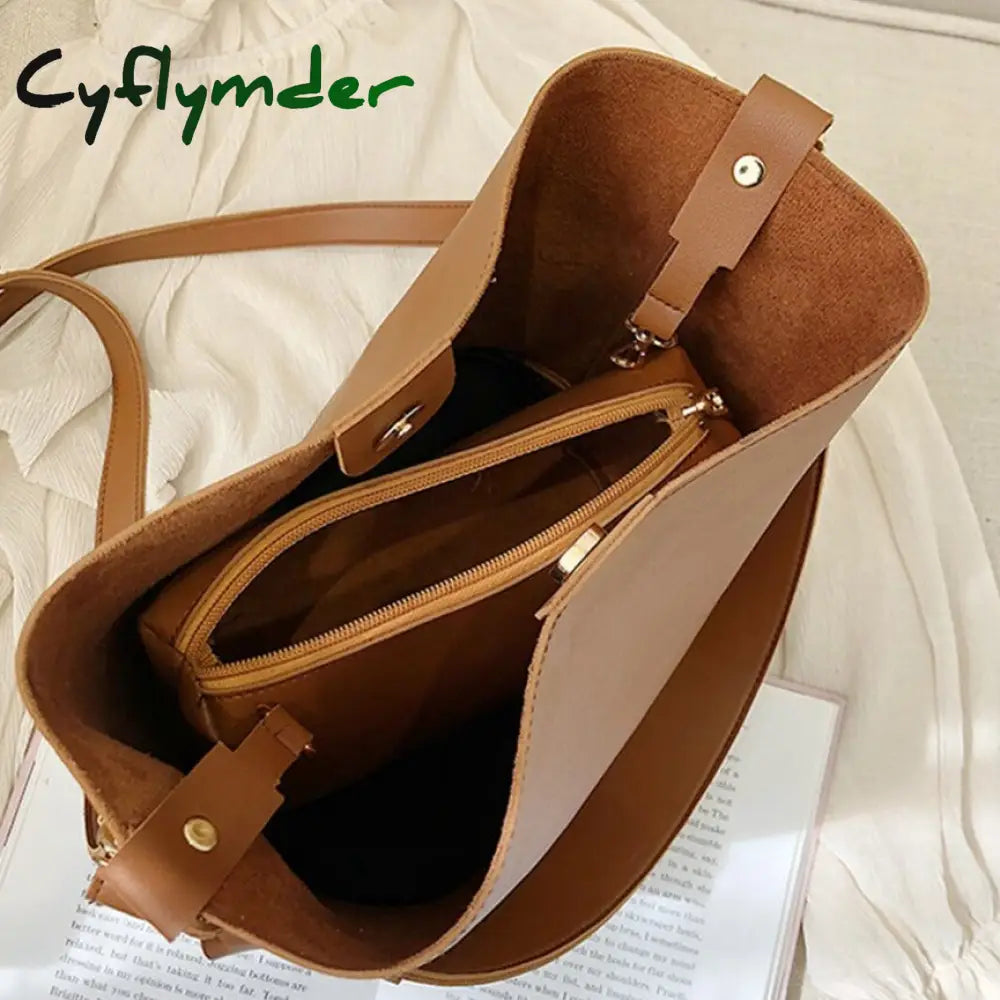 Cyflymder 2Piece/Set Pu Leather Women’s Handbags Fashion Designer Good Casual Ladies Tote Female