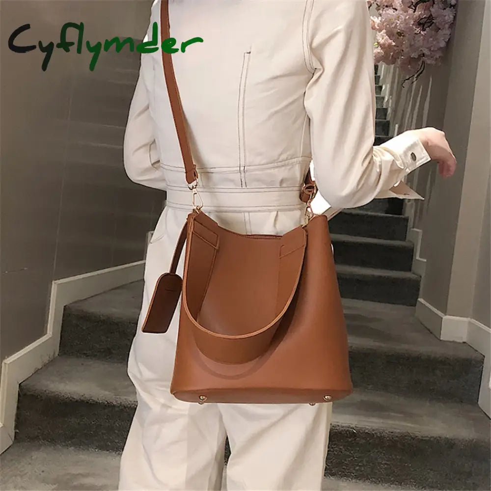 Cyflymder 2Piece/Set Pu Leather Women’s Handbags Fashion Designer Good Casual Ladies Tote Female