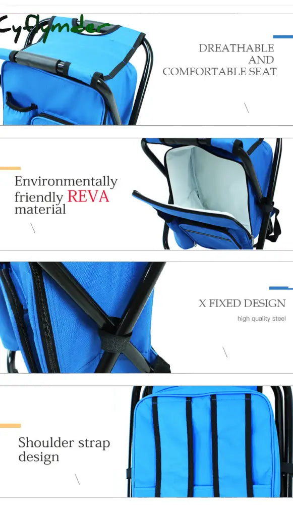 Cyflymder 3 In 1 Cooler Backpack Foldable Fishing Chair Portable With Fabric Bag Soft Sided For