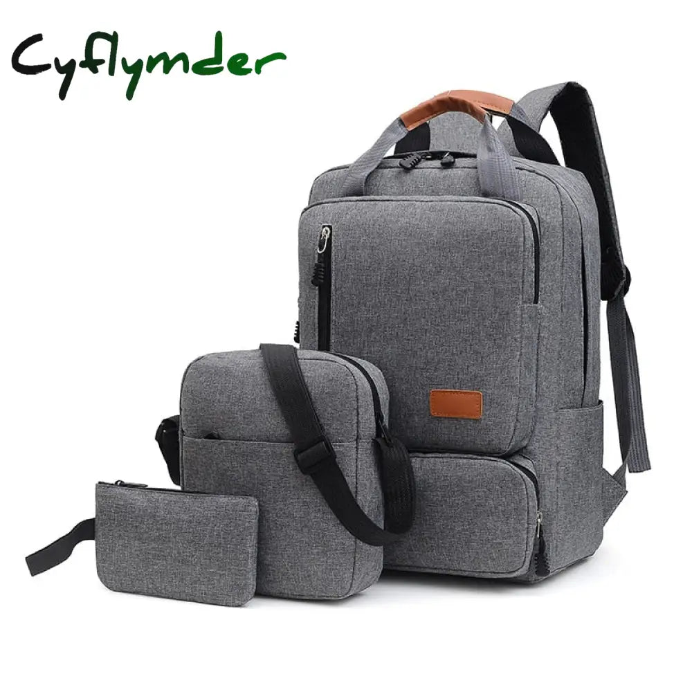 Cyflymder 3 In 1 Piece Set College Student School Bag Large Capacity Men Laptop Backpack Multi