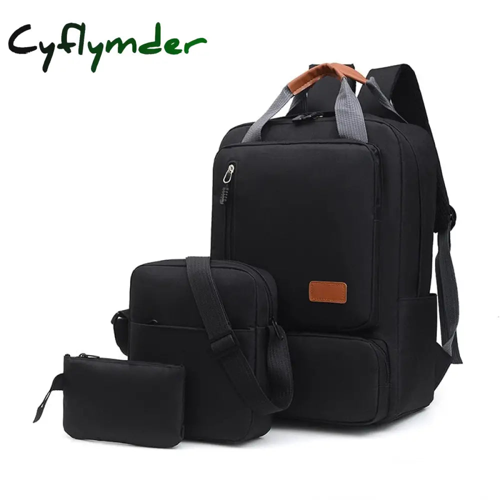 Cyflymder 3 In 1 Piece Set College Student School Bag Large Capacity Men Laptop Backpack Multi