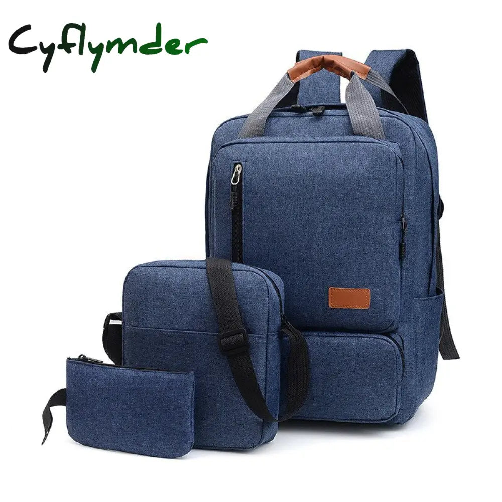 Cyflymder 3 In 1 Piece Set College Student School Bag Large Capacity Men Laptop Backpack Multi