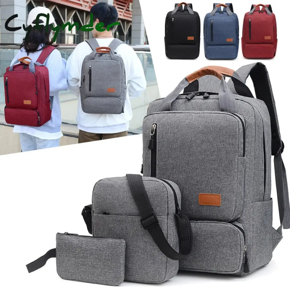 Cyflymder 3 In 1 Piece Set College Student School Bag Large Capacity Men Laptop Backpack Multi