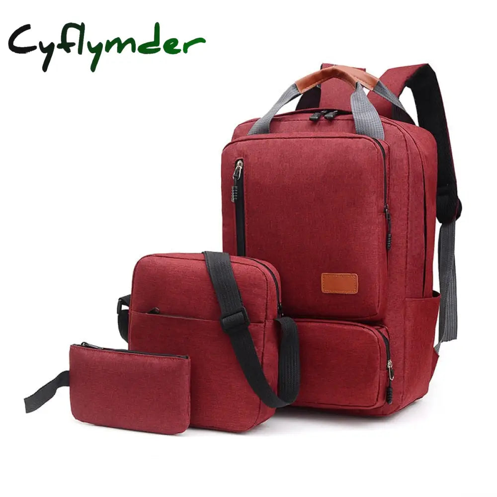 Cyflymder 3 In 1 Piece Set College Student School Bag Large Capacity Men Laptop Backpack Multi