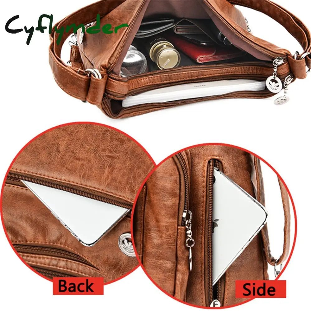 Cyflymder 3 In 1 Women Back Pack Bagpack Vintage Bag Retro Pu Leather Ladies Casual Tote Designer