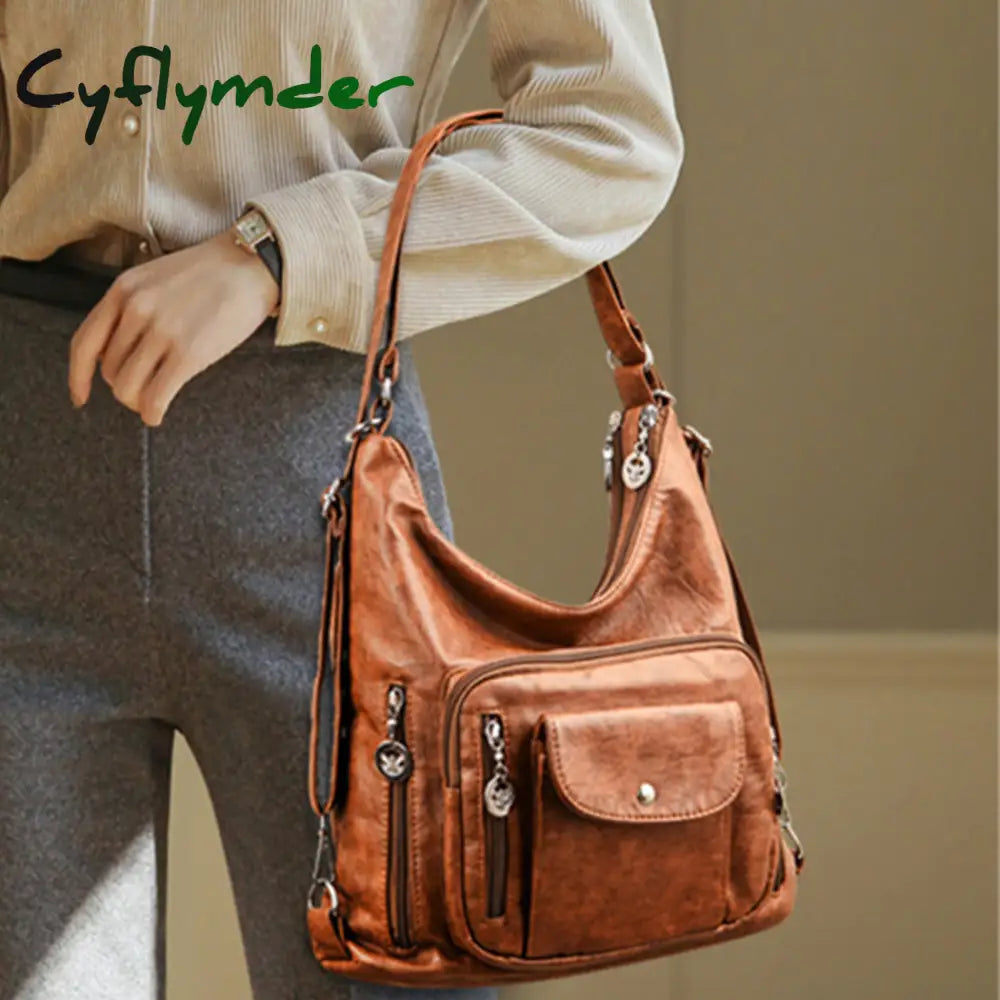 Cyflymder 3 In 1 Women Back Pack Bagpack Vintage Bag Retro Pu Leather Ladies Casual Tote Designer