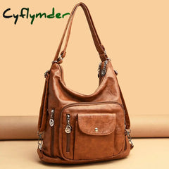 Cyflymder 3 In 1 Women Back Pack Bagpack Vintage Bag Retro Pu Leather Ladies Casual Tote Designer