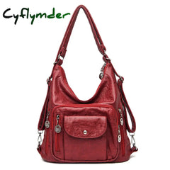 Cyflymder 3 In 1 Women Back Pack Bagpack Vintage Bag Retro Pu Leather Ladies Casual Tote Designer